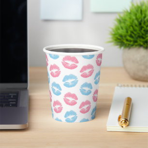Gobelets En Papier Motif de lèvres bleues et roses, Lipstick, Baiser