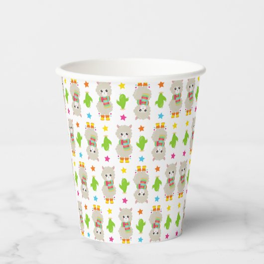 Gobelets En Papier Motif De Llamas, Cute Llamas, Alpacas, Cactus (Recto)