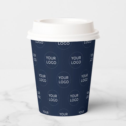 Gobelets En Papier Motif de logo commercial Simple Navy Blue Minimal (Verso)