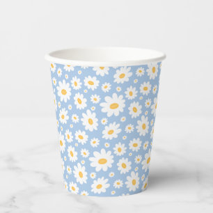 Gobelets En Papier Motif de Marguerite Dessiné à la Main Bleu Poussié