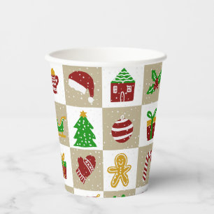 Gobelets En Papier Motif de neige de Noël hivernal rustique