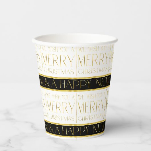 Gobelets En Papier Motif de Noël en or noir #35 ID1009 (Recto)