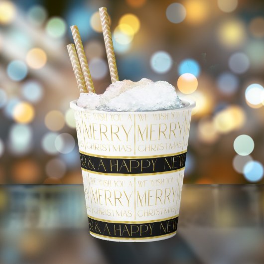 Gobelets En Papier Motif de Noël en or noir #35 ID1009