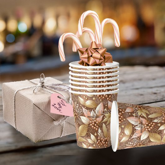 Gobelets En Papier Motif de Noël en or rose #8 ID1009