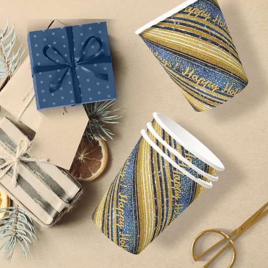 Gobelets En Papier Motif de Noël Gold bleu#28 ID1009