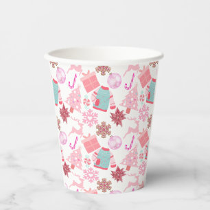 Gobelets En Papier Motif de Noël rose 02