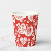 Gobelets En Papier Motif de Noël scandinave rouge avec oiseaux (Gauche)