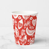 Gobelets En Papier Motif de Noël scandinave rouge avec oiseaux (Droite)