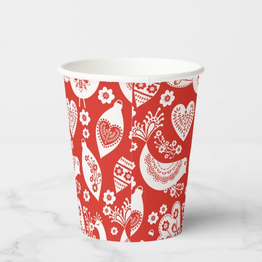 Gobelets En Papier Motif de Noël scandinave rouge avec oiseaux (Droite)