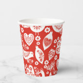 Gobelets En Papier Motif de Noël scandinave rouge avec oiseaux (Recto)