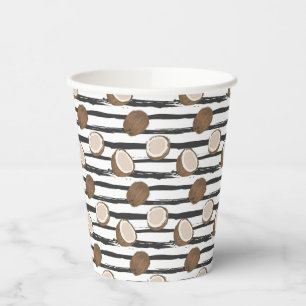 Gobelets En Papier Motif de noix de coco sur Grunge Stripes