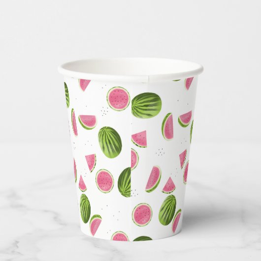 Gobelets En Papier Motif de pastèque rose et vert d'été (Droite)