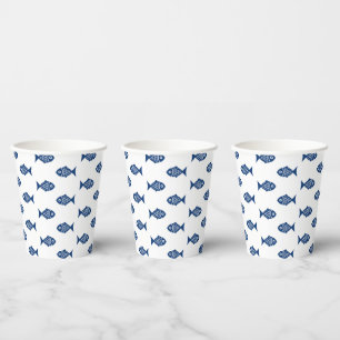 Gobelets En Papier Motif de poisson bleu scandinave