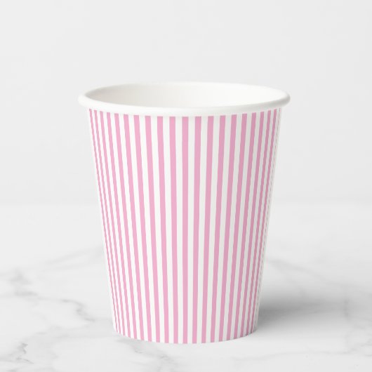 Gobelets En Papier Motif de rayure verticale rose et blanc (Recto)