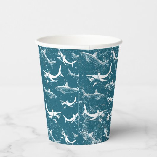 Gobelets En Papier Motif de requins bleus en détresse (Droite)