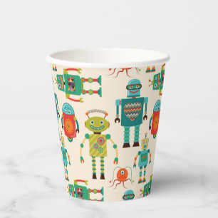Gobelets En Papier Motif de robots rétro colorés