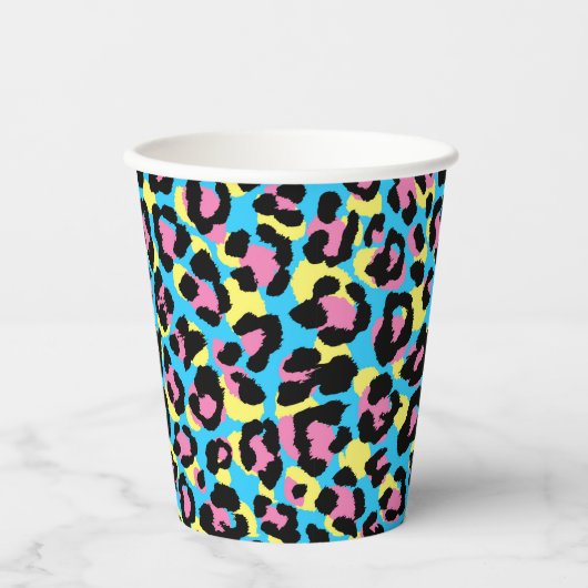 Gobelets En Papier Motif de Spots Neon Leopard (Recto)