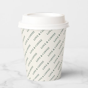 Gobelets En Papier Motif de texte personnalisé ivoire et vert minimal