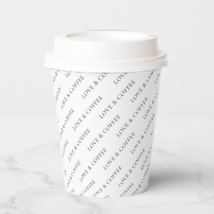 Gobelets En Papier Motif de texte personnalisé minimaliste noir et bl