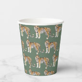 Gobelets En Papier Motif de Tigres d'aquarelle verte tropicale (Recto)