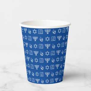 Gobelets En Papier Motif de vacances Hanoukka blanc et bleu juif