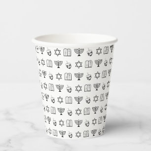 Gobelets En Papier motif de vacances Hanoukka noir et blanc juif