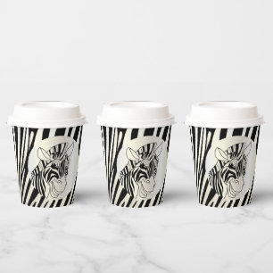 Gobelets En Papier Motif de zèbre à rayures noir et blanc Monogramme
