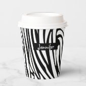 Gobelets En Papier Motif de zèbre à rayures noir et blanc Monogramme (Recto)