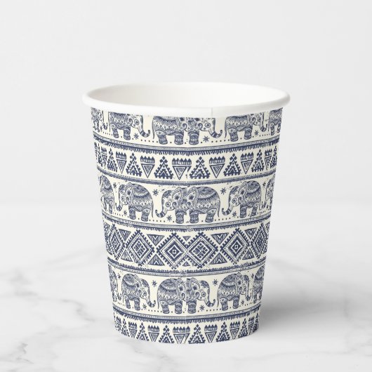 Gobelets En Papier Motif d'éléphant ethnique bleu (Droite)