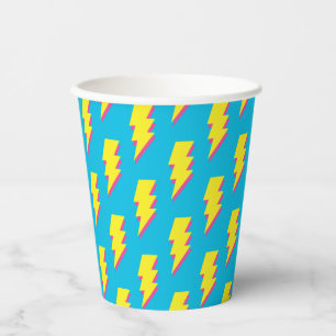 Gobelets En Papier motif des années 80/90's Fun Blue Yellow Bolt Neon