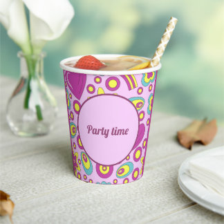 Gobelets En Papier motif d'été couleur violet des Vibes 70