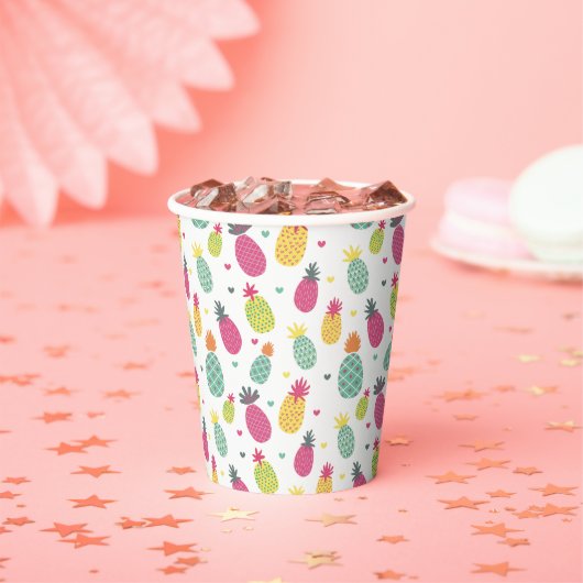 Gobelets En Papier Motif d'été de l'ananas tropical (Insitu)