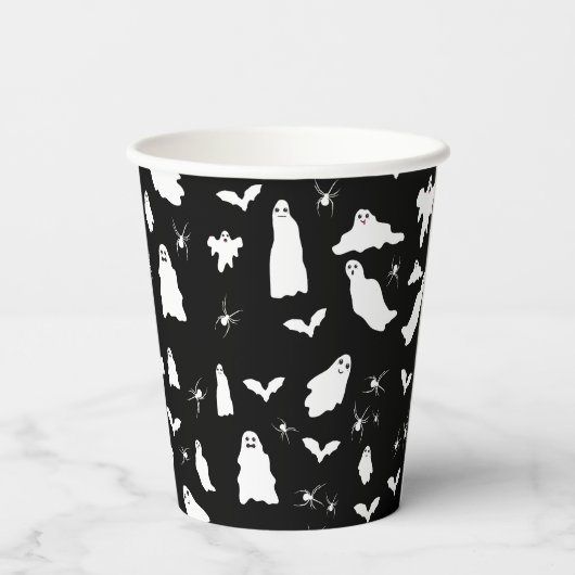 Gobelets En Papier Motif d'Halloween, chauves-souris et araignées (Verso)