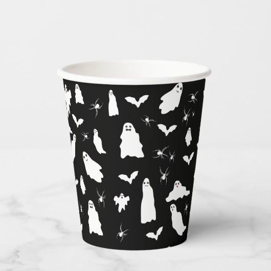 Gobelets En Papier Motif d'Halloween, chauves-souris et araignées (Recto)