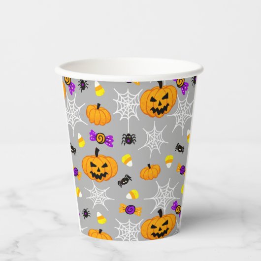 Gobelets En Papier Motif d'Halloween gris mou (Recto)