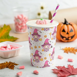 Gobelets En Papier Motif d'Halloween mignon avec sorcière et Citrouil