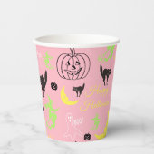 Gobelets En Papier Motif d'Halloween rose (Recto)