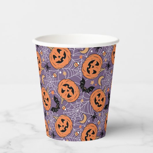Gobelets En Papier Motif d'Halloween violet Jack-O-lanterne (Recto)