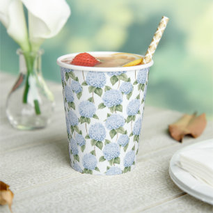 Gobelets En Papier Motif d'hortensia bleu aquarelle botanique floral