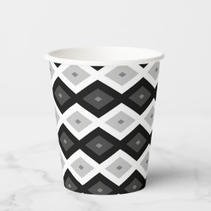 Gobelets En Papier Motif diamant noir, blanc et gris