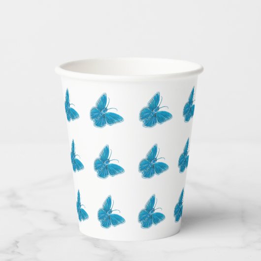 Gobelets En Papier Motif d'illustration de papillons bleus (Recto)