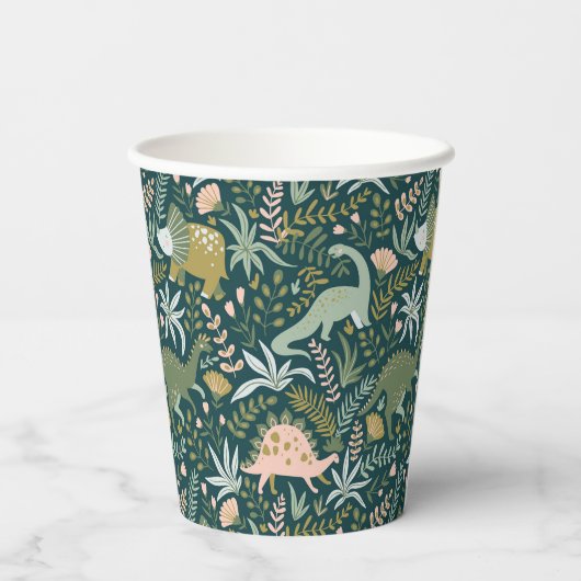 Gobelets En Papier Motif Dinosaur Vert (Verso)