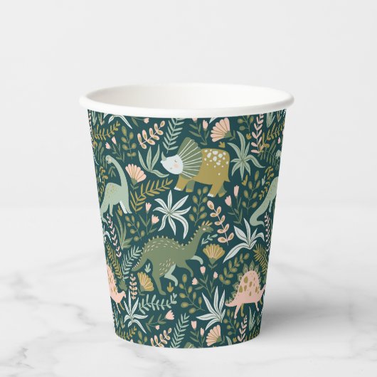 Gobelets En Papier Motif Dinosaur Vert (Recto)
