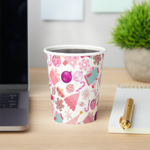 Gobelets En Papier Motif d'ornement de Noël rose