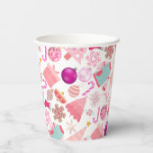 Gobelets En Papier Motif d'ornement de Noël rose (Verso)