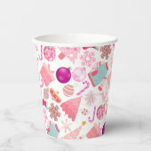 Gobelets En Papier Motif d'ornement de Noël rose (Recto)