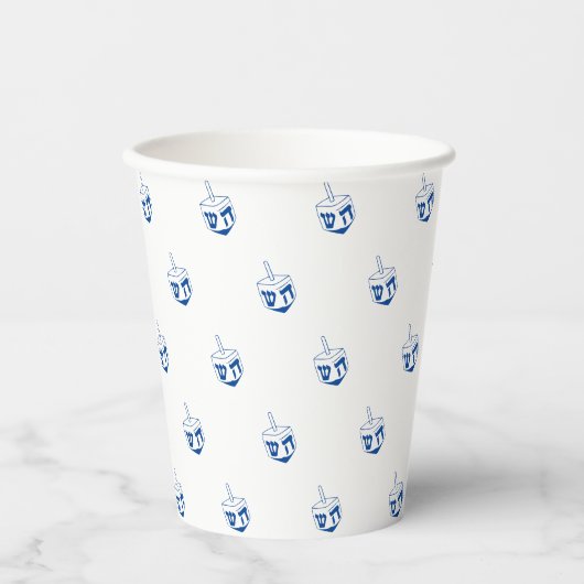 Gobelets En Papier Motif Dreidel bleu et blanc Hanoukka (Recto)