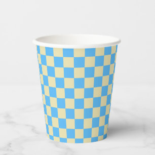 Gobelets En Papier Motif en damier esthétique rétro Bleu Blanc
