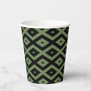 Gobelets En Papier Motif en diamant vert olive et noir