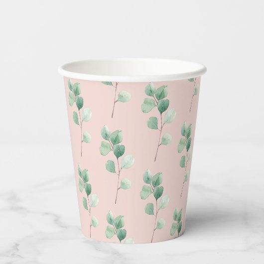 Gobelets En Papier Motif Feuille Aquarelle moderne avec nom (Verso)